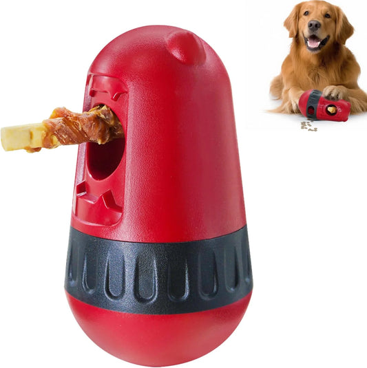 Dog Puzzle Toy with Bully Stick Holder & Treat Dispensing Ball, Adjustable Slow Feeder Interactive Toy, Red