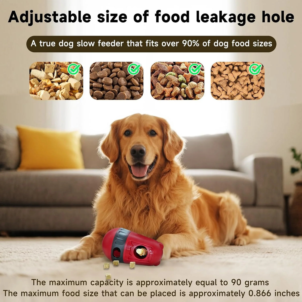 Dog Puzzle Toy with Bully Stick Holder & Treat Dispensing Ball, Adjustable Slow Feeder Interactive Toy, Red