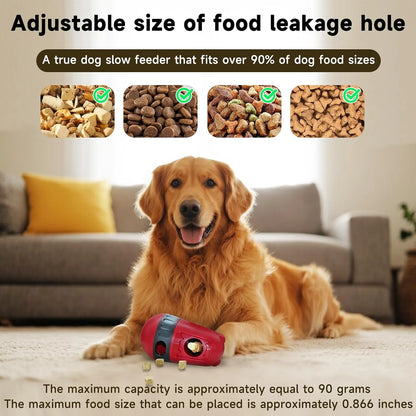 Dog Puzzle Toy with Bully Stick Holder & Treat Dispensing Ball, Adjustable Slow Feeder Interactive Toy, Red